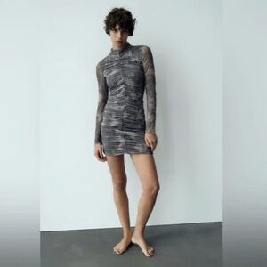 Zara Mesh Ruched Mini Dress